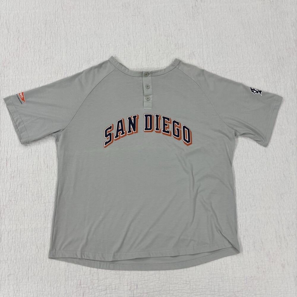 San Diego Padres Shirt Mens 2XL Gray MLB Baseball Tony Gwynn Henley Jersey SGA
